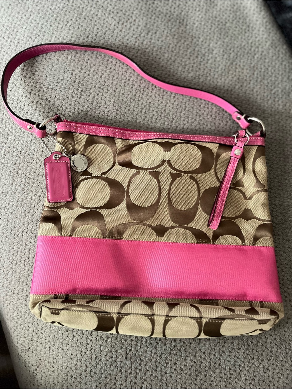 Coach Signature Canvas Crossbody with Hot Pink Trim
